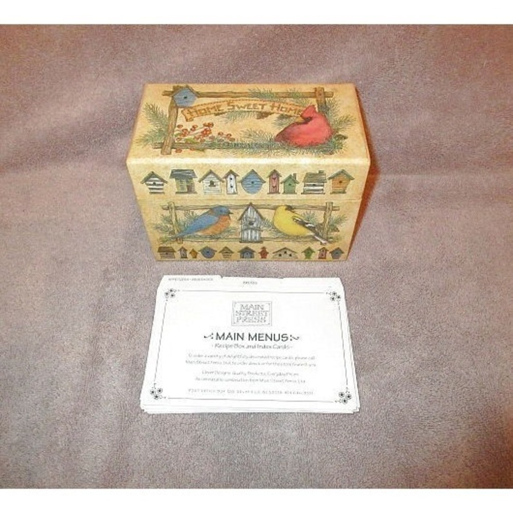 Vtg 90s Home Sweet Home Recipe Box With Dividers Countrycore Farmhouse Birds